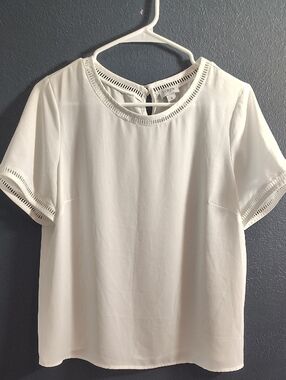 J. Crew Elegant Flowy White Short-Sleeve Blouse with Eyelet Trim